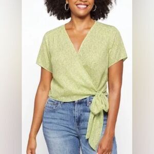 Lush Sage Green Wrap Tie Short Sleeve Top